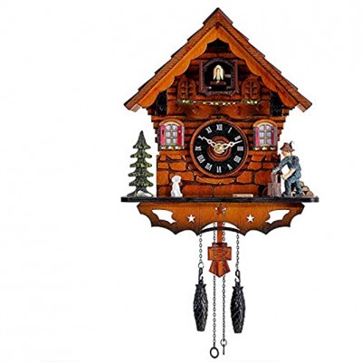 Kintrot Cuckoo Clock Traditional Black Forest Clock Antique Wooden Pendulum Quartz Wall Clock - B34UWHPHL