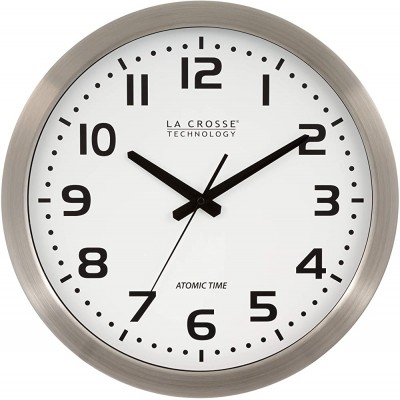 La Crosse Technology WT-3161WH-INT 16 Inch Stainless Steel Atomic Clock-White Dial 16" Metal Frame - BURQABALE