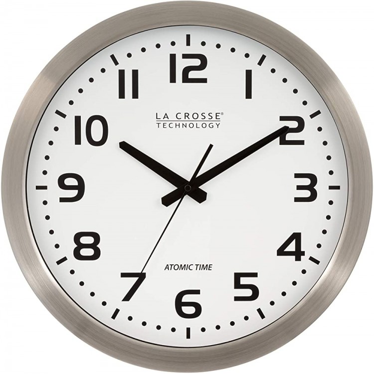 La Crosse Technology WT-3161WH-INT 16 Inch Stainless Steel Atomic Clock-White Dial 16 Metal Frame - BURQABALE