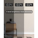 LED Digital Wall Clock with Large Display Big Digits Auto-Dimming 12 24Hr Format Battery Backup Silent Wall Clock for Farmhouse Kitchen Living Room Bedroom Classroom Office – White - BT2HA4WKI