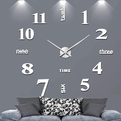 LIDNADY DIY Wall Clock,3D Frameless Wall Clock,Large Modern Design Decor Sticker DIY Wall Clock Kit for Bedroom Living Room Home Decorations,Adjustable Size and Easy to Assemble Silver - BPOB1JTFX