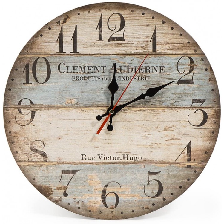 LOHAS Home 12 Inch Silent Vintage Wooden Round Wall Clock Arabic Numerals Vintage Rustic Chic Style Wooden Round Home Decor Wall Clock Victor Hugo - BW0V0BVOJ