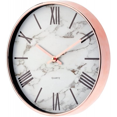 mDesign Modern Stylish Wall Clock for The Office Bedroom Kitchen Bathroom 11.5 Inch Diameter Rose Gold Frame and Hands Large Black Numbers on a Marble Background with a Clear Glass Cover - BE8N9WGP4