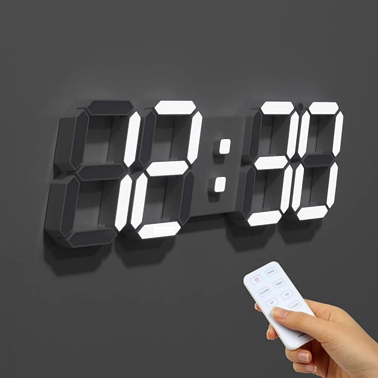 mooas 3D LED Wall Clock Big Plus White with Remote Control 15 inch LED Clock Modern Wall Clock 12 24 Time Date Display Alarm Clock Brightness Adjustable,Temperature - BL6AJ5KCJ