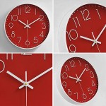 Preciser Wall Clocks Battery Operated Non-Ticking Red Clock 12 Inch Kitchen Wall Clock Quartz Silent Movement Large Decorative Clock Arabic Numerical for Home Office Decor Red - BKZPYZQGK