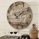Round Farmhouse Wall Clock 13 Inch – Decorative Wood Style Quartz Battery Operated Rustic Home Decor Vintage Decoration Retro Design for Living Room Kitchen Bedroom Bathroom Large Numbers Silent - B6J35KZVN