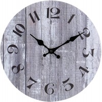 Silent Non-Ticking Wooden Decorative Wall Clock Quartz Battery Operated Wall Clocks Vintage Rustic Country Tuscan Style Gray Wooden Home Decor Round Wall Clock 10 Inch  - BH5Y2ZFE0