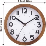 Small Wall Clock 8 Inch Silent Natural Wooden Wall Clock Retro Decorative Analog Round Hanging Clock for Bedroom Living Room Kitchen - BBP6KKUC8