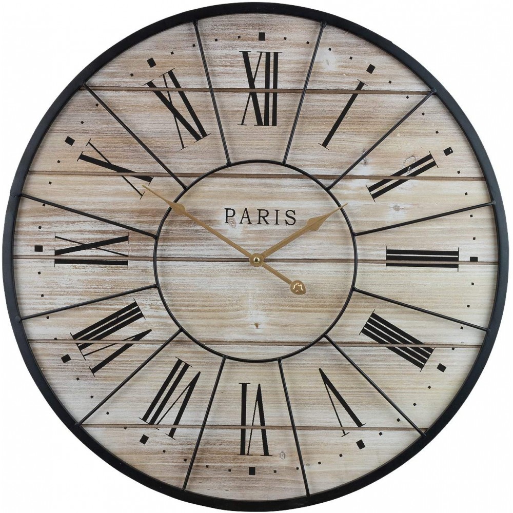 Sorbus Paris Oversized Wall Clock Centurion Roman Numeral Hands Parisian French Country Rustic Large Decorative Modern Farmhouse Decor Ideal for Living Room Analog Wood Metal Clock 24” Round - BPK8M1O1O