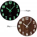 Topkey 12 Inch Luminous Wall Clock Silent Wooden Design Night Lights Round Wall Clock for Living Room and Bedroom Battery Not Included Brown - BWHQ4W9DQ