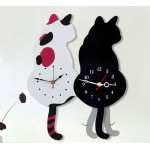 Ukey Wall Clock Creative DIY Cat Acrylic Wall Clock with Swing Tail Pendulum for Living Room Bedroom Kitchen Home Décor Battery Not Included 42CM x 18CM Black - B3UJYXML9