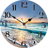 VIKMARI Kitchen Wall Clock Home Decorative Wall Clock,14 Inch Silent Non-Ticking Quartz Battery Operated Clock Easy to Read Round Arabic Numerals Ocean Wave Pattern Wooden Wall Clocks - BZYYF5P7A