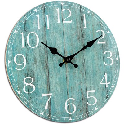 Wall Clock HYLANDA 10 Inch Teal Silent Non-Ticking Kitchen Clock Decor Rustic Vintage Country Retro Decorative Wall Clocks Battery Operated for Bathroom Bedroom Living Room OfficeAqua - BPIV0OLYQ
