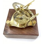 AnNafi® 5 Solid Brass Sundial Compass with Teak Wood Box | Nautical Device Maritime Golden-Tone Vintage Look Replica Collectible with 3 Adjustable Legs | Calibrated Vintage Gift - BW0AE4SLW