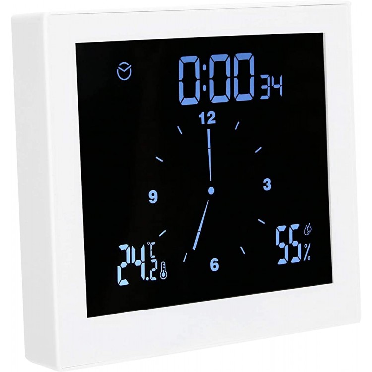 AYNEFY Digital Shower Clock,Innovative Timer Waterproof Bathroom Shower Wall Clock Temperature Humidity Display for The Bathroom White - BH483P95Q