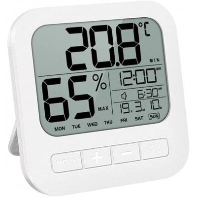 Bathroom Shower Clock Waterproof for Water Spray Large Display Temperature Humidity and Moisture Thermometer & Hygrometer Wall Clock Timer White - B27V836XX