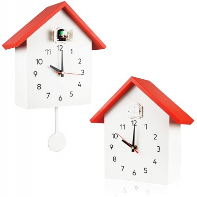 Cuckoo Clock Cuckoo Wall Clock Natural Bird Voices Or Cuckoo Call Design Clock Pendulum with Timed Alarm Clock,Bird House Wall Art Home Living Room Kitchen Office Decoration Red&White - BOYSQ92TL