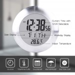 Digital Bathroom Shower Wall Clock Waterproof Spray Moisture Proof Meter Moisture Proof Large Screen Display Calendar Month and Date [4 Strong Suction Cups] Hanging Hole Silver Frame - BPGCSGWIB