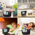 Jhua Digital Projection Alarm Clock Dimmable Alarm Clock with Indoor Temperature Hygrometer USB Charger LCD Display Dual Alarm Clocks for Bedrooms Ceiling Wall DC & Battery Operated Black - B54DMWATC