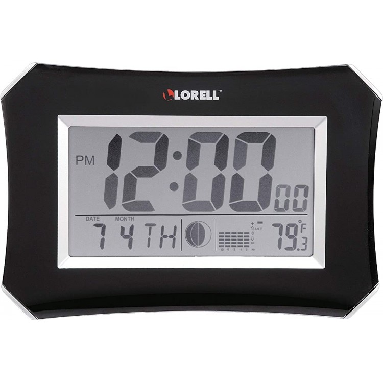 Lorell 60998 Wall Alarm Clock LCD 10-1 4W-Inch x7-Inch Hx1-1 2-Inch D Lunar Slvr Blk - BSG6DH1O9