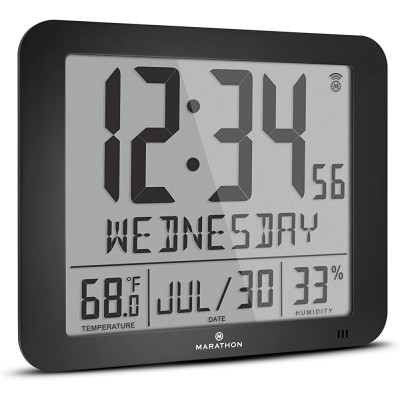 MARATHON Slim Atomic Wall Clock with Full Calendar Display Temperature & Humidity - BU8BWIJ6V