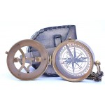 NEOVIVID Brass Sundial Compass with Chain & Leather Case Marine Nautical Sun Clock Steampunk Accessory - BTUI2YZP0
