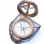 NEOVIVID Brass Sundial Compass with Chain & Leather Case Marine Nautical Sun Clock Steampunk Accessory - BTUI2YZP0