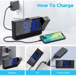 Projection Alarm Clock for Bedroom Digital Alarm Clock Radio with 0-100% Dimmer and 2 USB Charging Ports 180° Rotable Projector Dual Alarm Snooze Clear LED Display Digital Clock for Heavy Sleeper - BHE4HDZOF