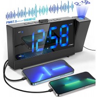 Projection Alarm Clock for Bedroom Digital Alarm Clock Radio with 0-100% Dimmer and 2 USB Charging Ports 180° Rotable Projector Dual Alarm Snooze Clear LED Display Digital Clock for Heavy Sleeper - BHE4HDZOF