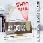 Projection Digital Alarm Clock for Rooms Radio Alarm Clock with Projection on Ceiling Dual Alarms USB Charger Port Temperature & Humidity Display 7.3” Large Mirror LED Display Loud Clock Gold - BM4T65PZQ