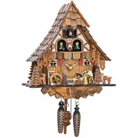 Quartz Cuckoo Clock Black Forest house with moving wood chopper and mill wheel with music EN 4661 QMT - B783Y0RGG
