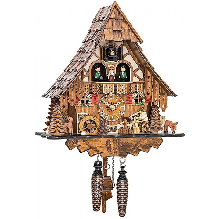 Quartz Cuckoo Clock Black Forest house with moving wood chopper and mill wheel with music EN 4661 QMT - B783Y0RGG