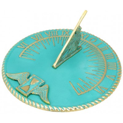 Renovators Supply Manufacturing Sundial Verdigris Finish Solid Brass 9 3 4" Dia Vintage Sun Dial Garden Or Lawn Clock Retirement Anniversary Wedding Gifts Patio Timekeeper Outdoor Compass for Yards - BTR23ON61