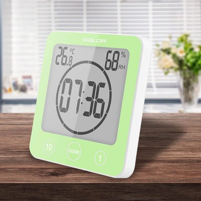 Sunsbell Shower Wall Clock Waterproof Digital Temperature Humidity Display with Suction Cup Touch Screen Timer for Kitchen Bathroom Green - BTY8Q743K