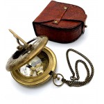 US HANDICRAFTS Brass Sundial Compass with Leather Case and Chain Push Open Compass Steampunk Accessory Antiquated Finish Beautiful Handmade Gift -Sundial Clock - BM2E5XCQF