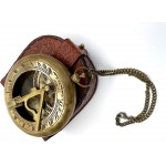 US HANDICRAFTS Brass Sundial Compass with Leather Case and Chain Push Open Compass Steampunk Accessory Antiquated Finish Beautiful Handmade Gift -Sundial Clock - BM2E5XCQF