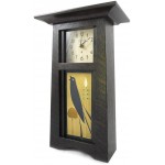 American Made Tall Craftsman Style Mantel Shelf Clock with Songbird Art Tile Oak Wood with Slate Finish 15 - B49EAAQO4