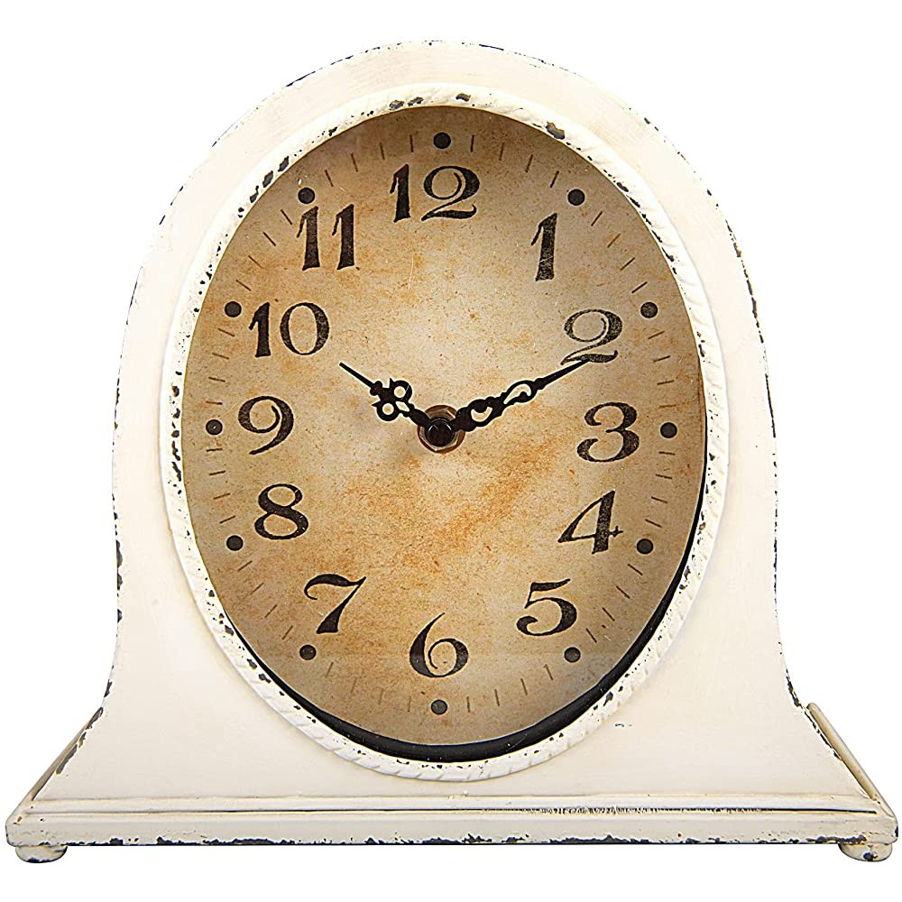 Creative Co-Op Metal Distressed White Finish Mantel Clock - BDUFK1KFZ