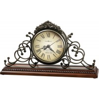 Howard Miller Adelaide Mantel Clock 635-130 – Wrought-Iron Frame Antique Warm-Grey Finish Windsor Cherry Finish Decorative Molding Quartz Movement - BMK0MTOAK