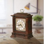 Howard Miller Akron Mantel Clock 635-125 – Windsor Cherry Finish Nickel-Finished Decorative Dial Antique Home Decor Volume Control Quartz Dual-Chime Movement - BNYSKHO81