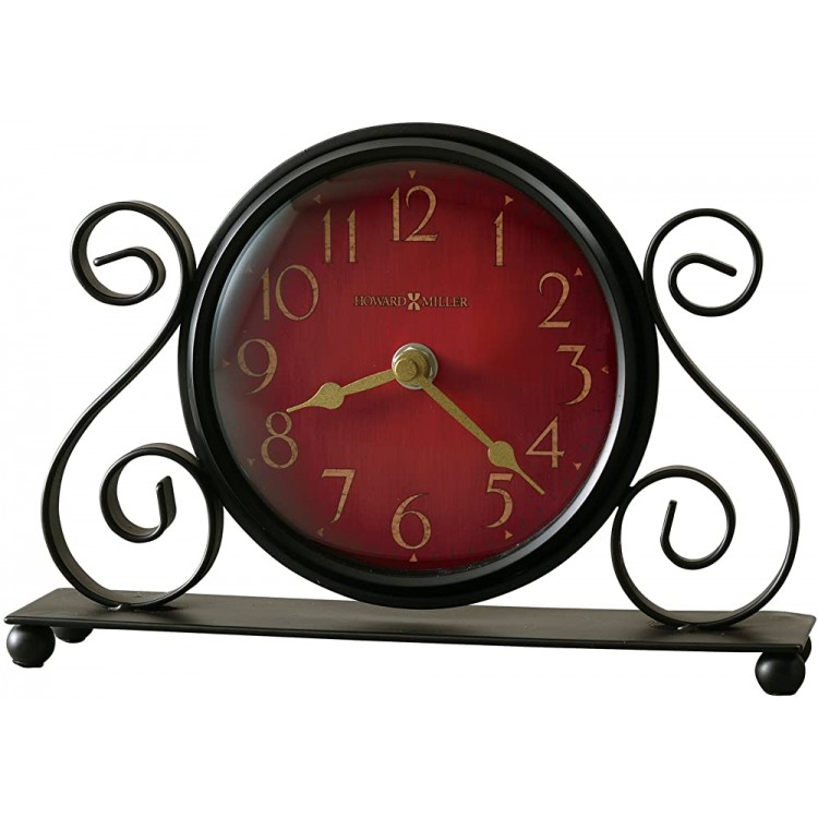 Howard Miller Marisa Table Clock 645-649 – Metal Bent Iron Scroll Design & Charcoal Black Base with Quartz Movement - B9E007NJ0