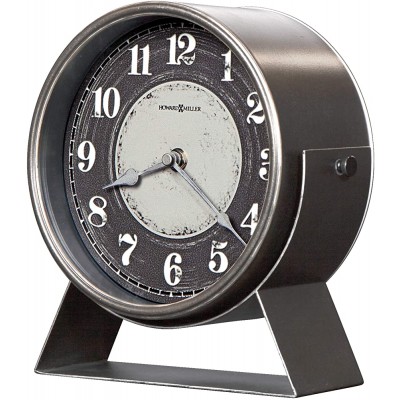 Howard Miller Seevers Mantel Clock 635-227 – Charcoal Gray Finished Metal with Silver Edging Aged Gray Center Disk Antique Home Décor Quartz Movement - BYU1DEUP2