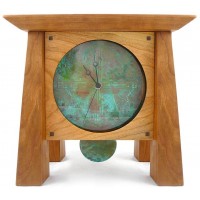 Modern Artisans Prairie Style Mantel Shelf Clock with Copper Face and Pendulum Handcrafted American Cherry Wood 12" - BQBAVTBPO