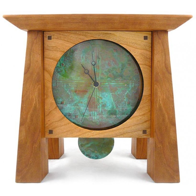 Modern Artisans Prairie Style Mantel Shelf Clock with Copper Face and Pendulum Handcrafted American Cherry Wood 12 - BQBAVTBPO