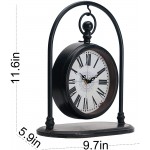 SOFFEE DESIGN 10'' x 11''' Big Size Iron Table Clock Rustic Arch Hanging Design Silent Non Ticking Battery Operated Distressed Oversized Mantel Clock for Living Room & Fireplace Home Decor Black - B9F9JFSW7