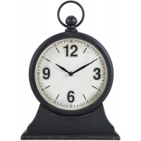 SOFFEE DESIGN 10'' x 15'' Big Size Table Clock with Base & Handle Oversized Distressed Analog Mantel Clock Silent Non Ticking Battery Operated Tabletop Clock for Living Room & Fireplace Black - BK05Y98ME