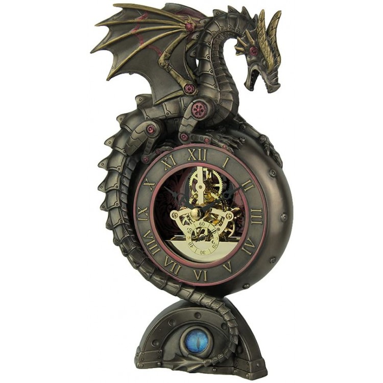 Veronese Design Steampunk Dragon Bronze Finish Table Clock with Moving Clockworks - B6VHT58ZQ