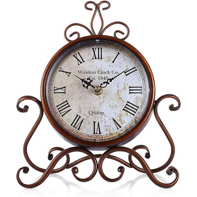 Vintage Table Clock Antique Mantel Clock Battery Operated Non-Ticking Retro Clock Small Desk Clock for Living Room Kitchen Bedroom Bedside Gift Clock（9" x 11"） - B2N9T058F