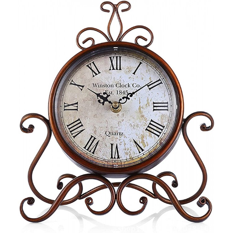 Vintage Table Clock Antique Mantel Clock Battery Operated Non-Ticking Retro Clock Small Desk Clock for Living Room Kitchen Bedroom Bedside Gift Clock（9 x 11） - B2N9T058F