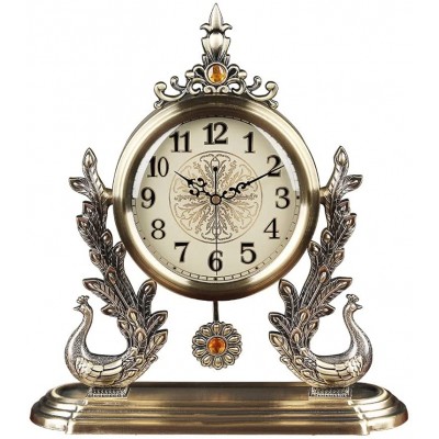 YUHUAWF Table Clock Clock European Style Silent Clock Desk Clock Desktop Metal Desk Clock Desktop Ornaments Home Bedroom Bedside Table Clock 14.96 Inches Decor Clocks - B19Q6EGB9
